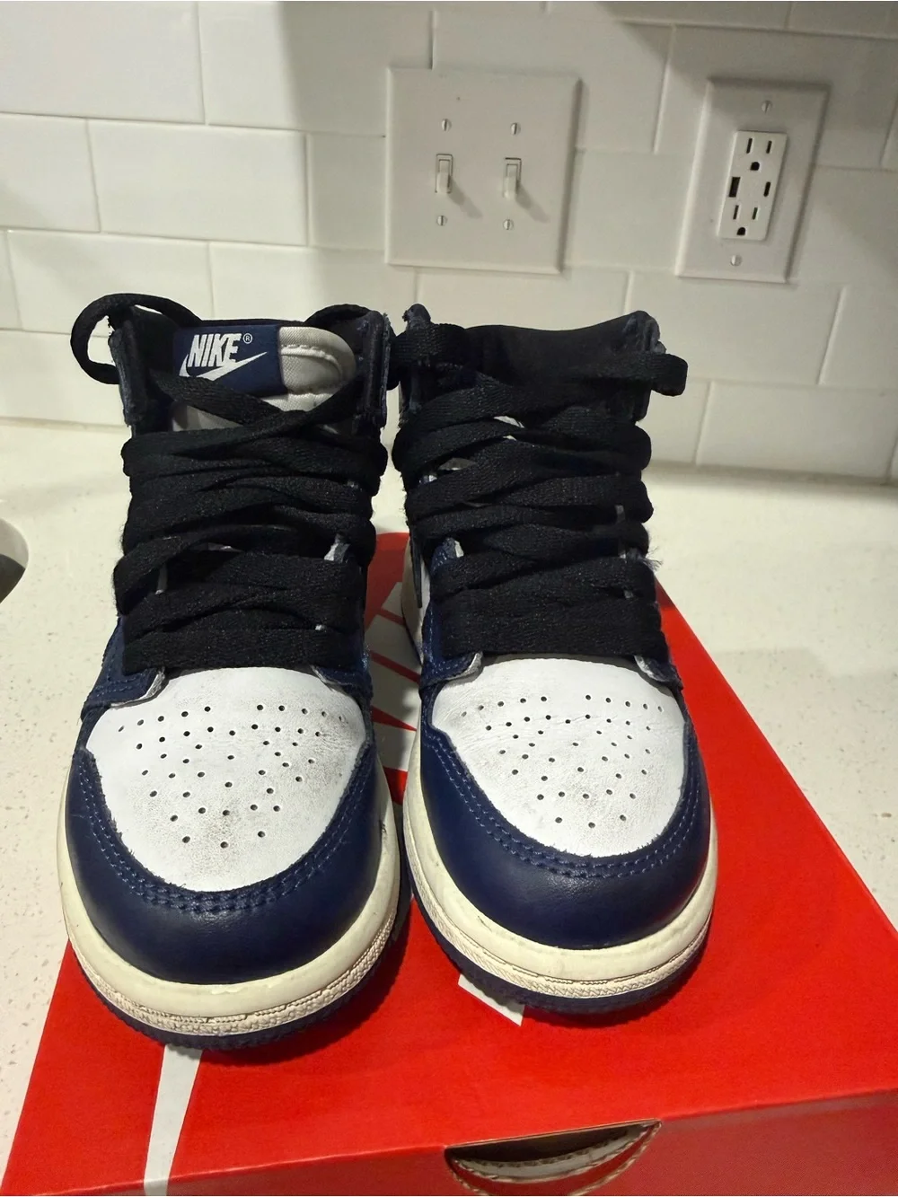 Nike Air Jordan Kids Navy White Black High-Top Sneakers